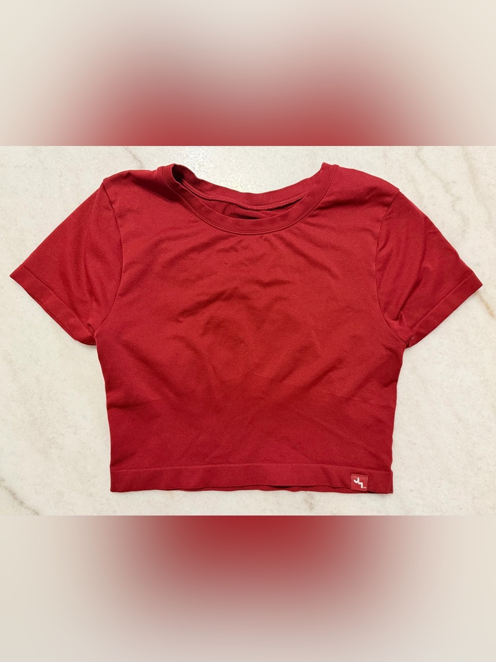Red Athletic Cropped Short Sleeve Tee with Cutout | Joylab | Large